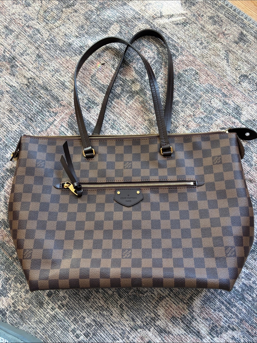 Louis Vuitton Dark Brown Damier Ebene MM Tote Bag with Gold Hardware